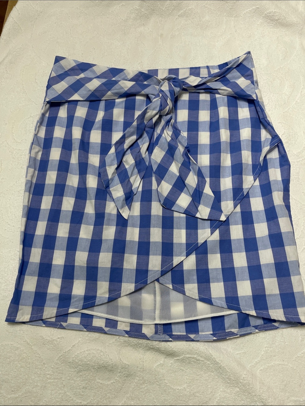 Adrienne Blue Gingham Wrap Skirt- Sz M